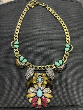 J. Crew Gold-Tone Multicolor Statement Necklace with Turquoise Accents